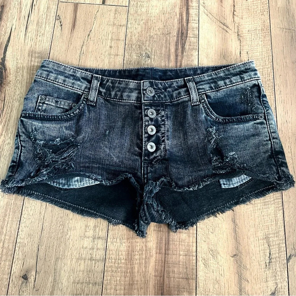 CARMAR Black Denim Button Up Shorts
